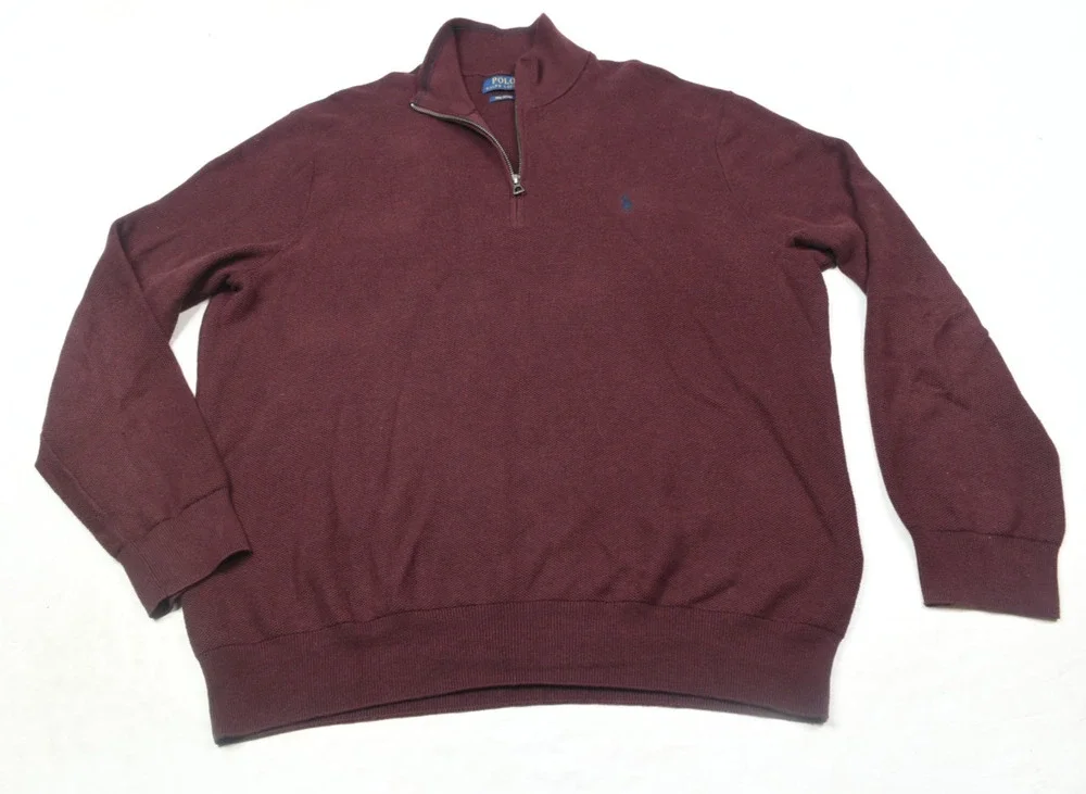 Polo Ralph Lauren 1/4 Zip Pullover Sweater Mens XL Maroon Long Sleeve Cotton